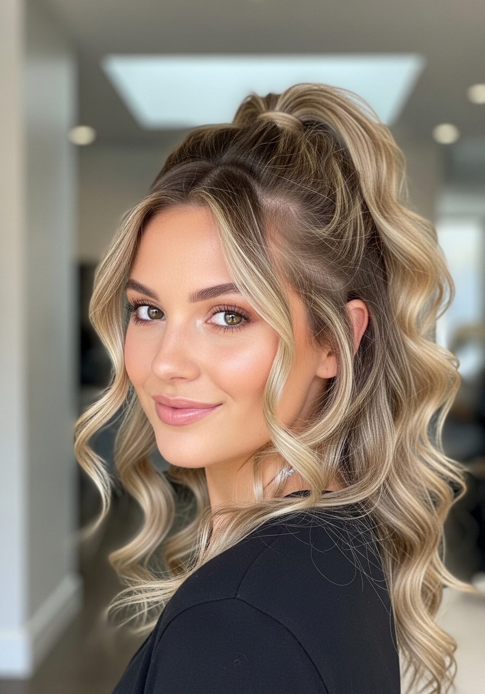 Wavy Bubble Ponytail Hairstyle