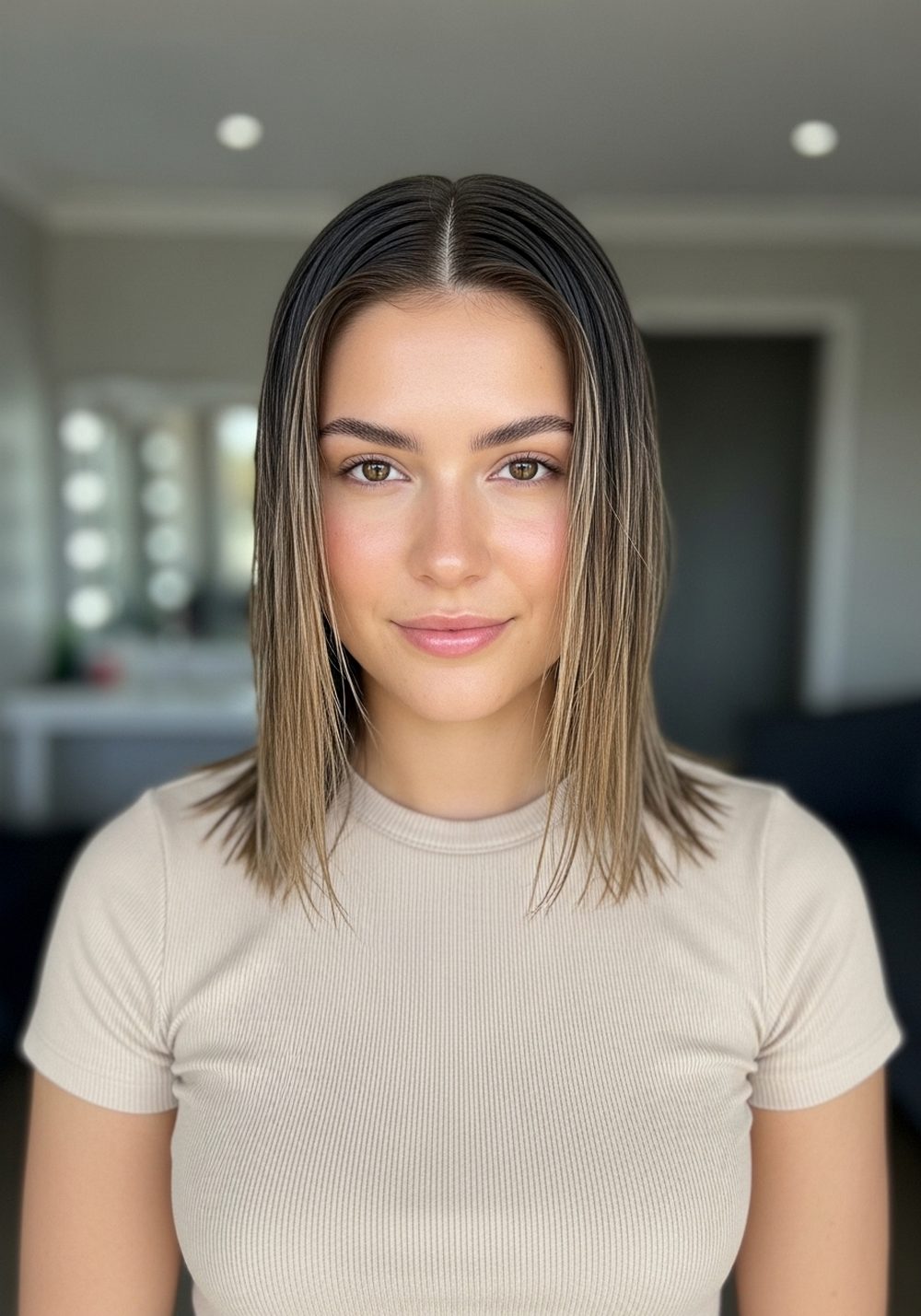 Wet Look Defined Mid-Length Hairstyle