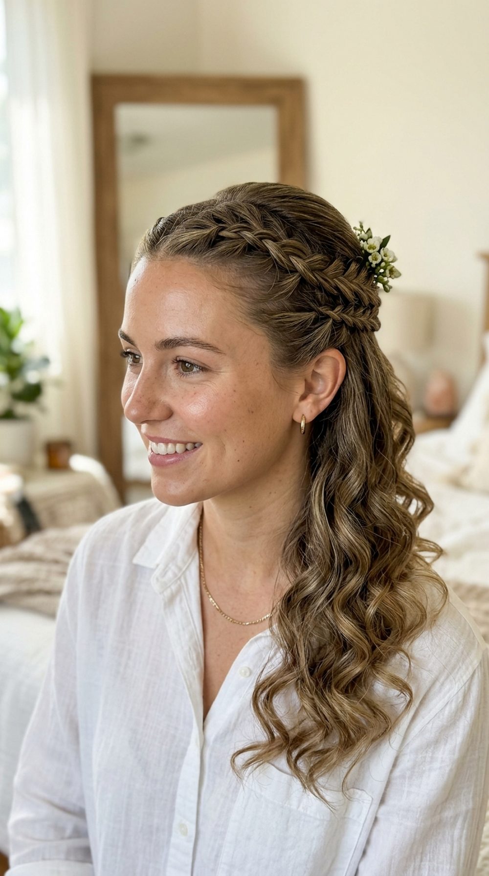 Braided Half-Up Curl Hairstyle