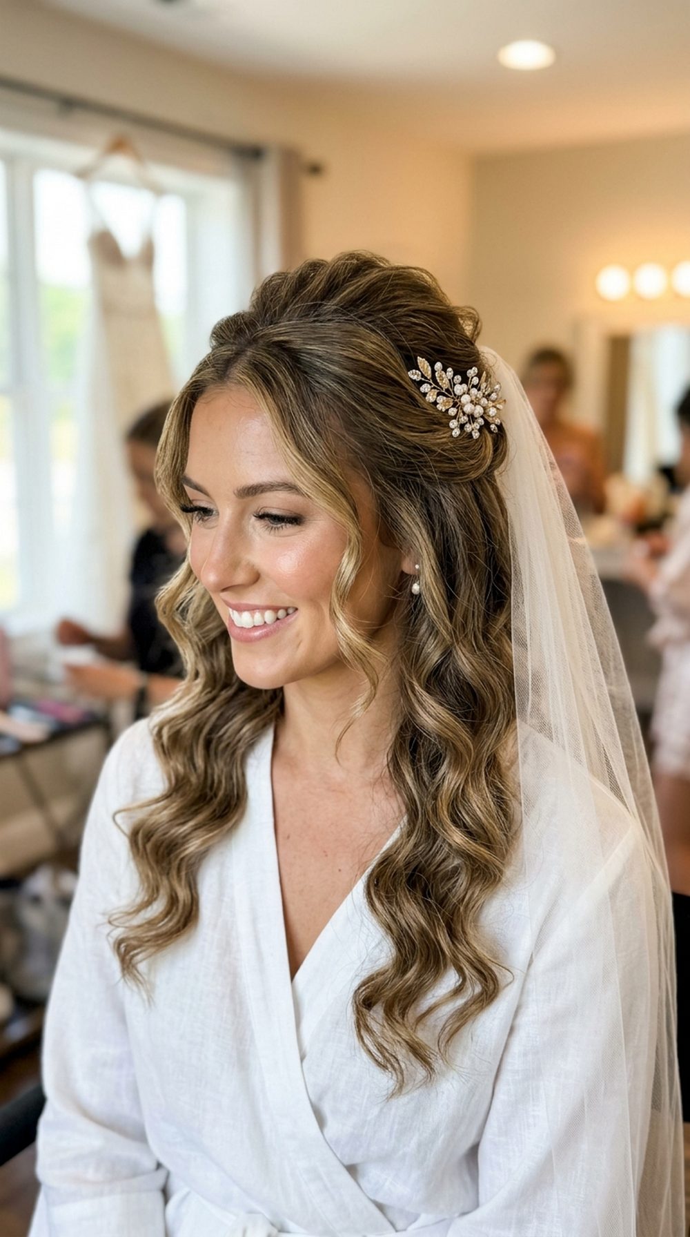 Elegant Veil-Friendly Curl Hairstyle