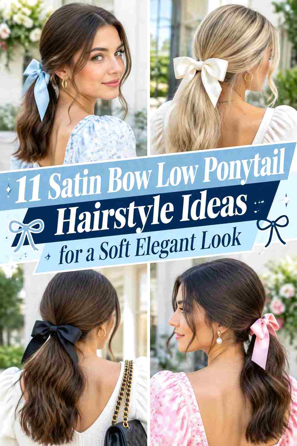 11 Satin Bow Low Ponytail Hairstyle Ideas for a Soft Elegant Look