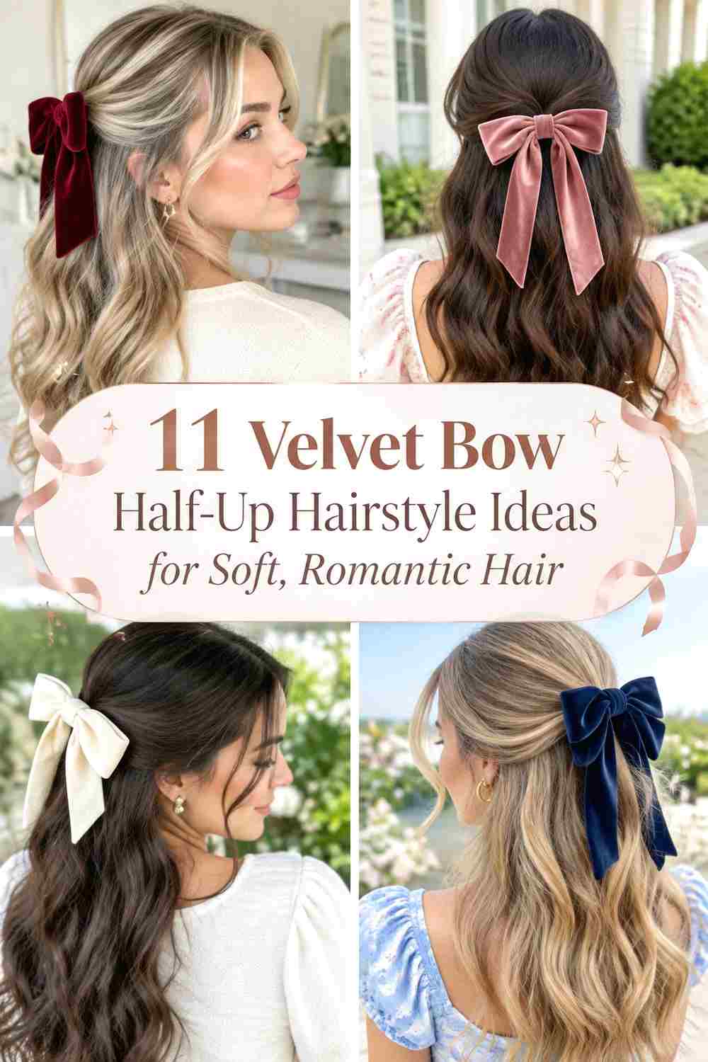 11 Velvet Bow Half-Up Hairstyle Ideas for Soft, Romantic Hair