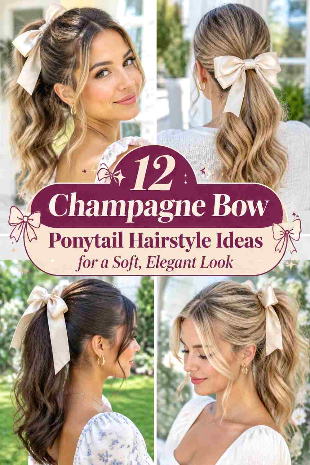 12 Champagne Bow Ponytail Hairstyle Ideas for a Soft, Elegant Look