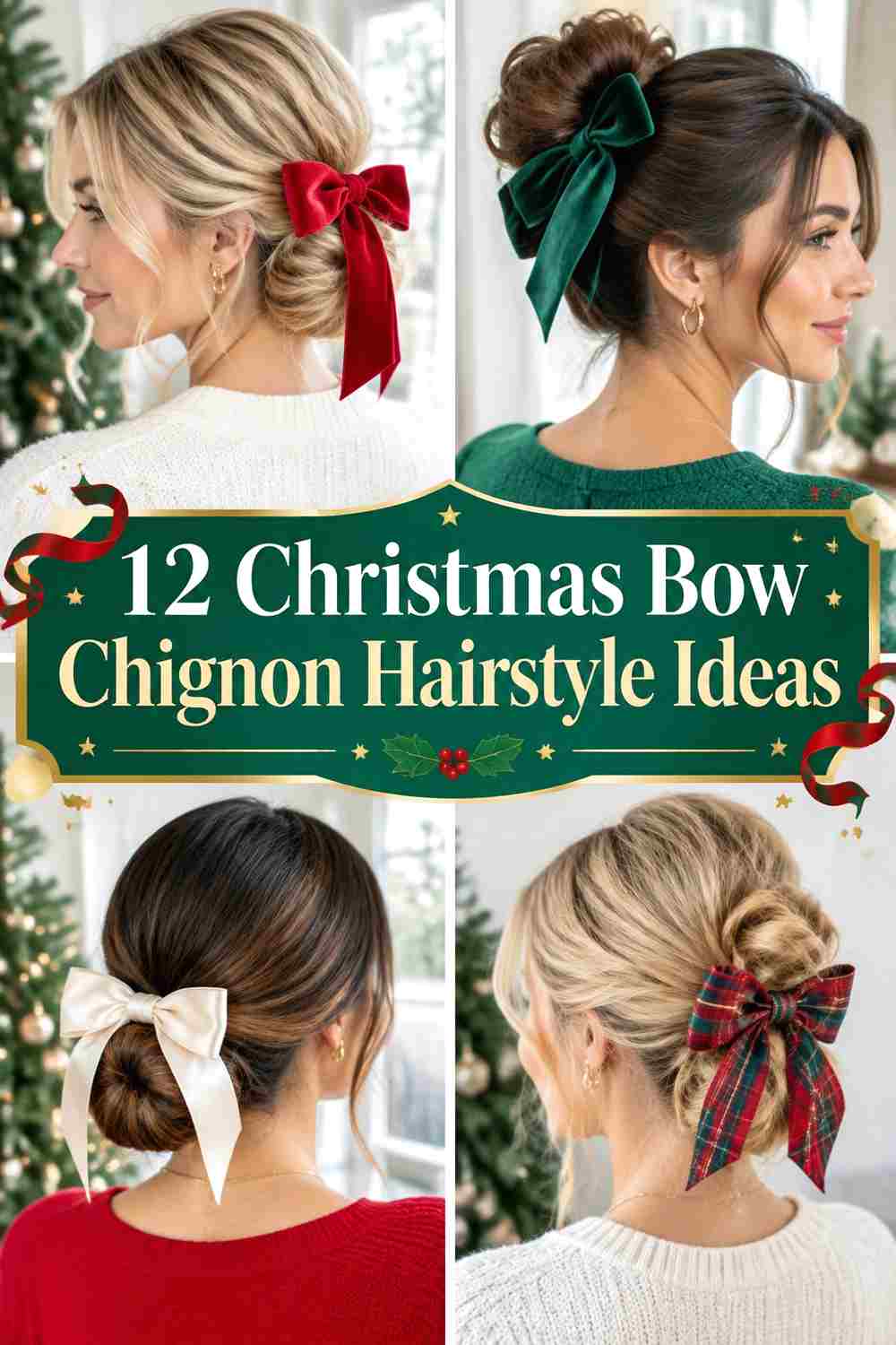 12 Christmas Bow Chignon Hairstyle Ideas