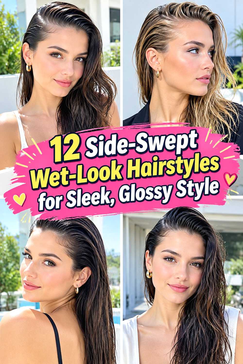 12 Side-Swept Wet-Look Hairstyles for Sleek, Glossy Style