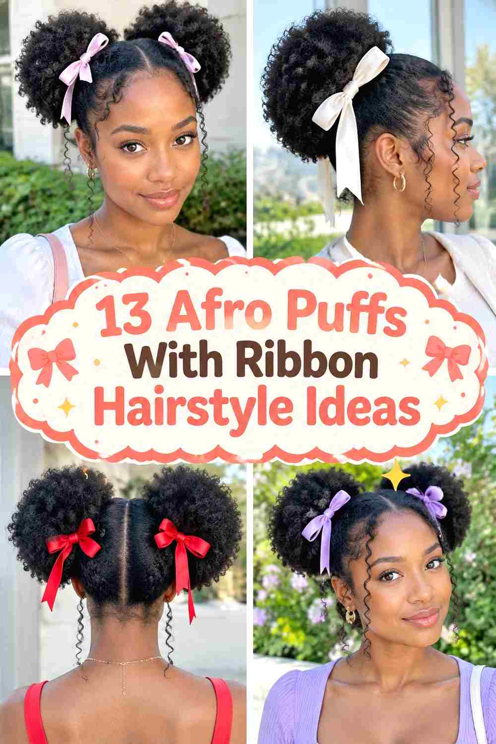 13 Afro Puffs With Ribbon Hairstyle Ideas