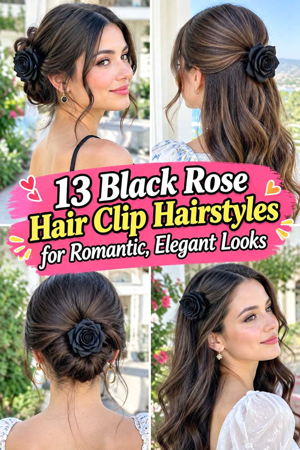 13 Black Rose Hair Clip Hairstyles for Romantic, Elegant Looks