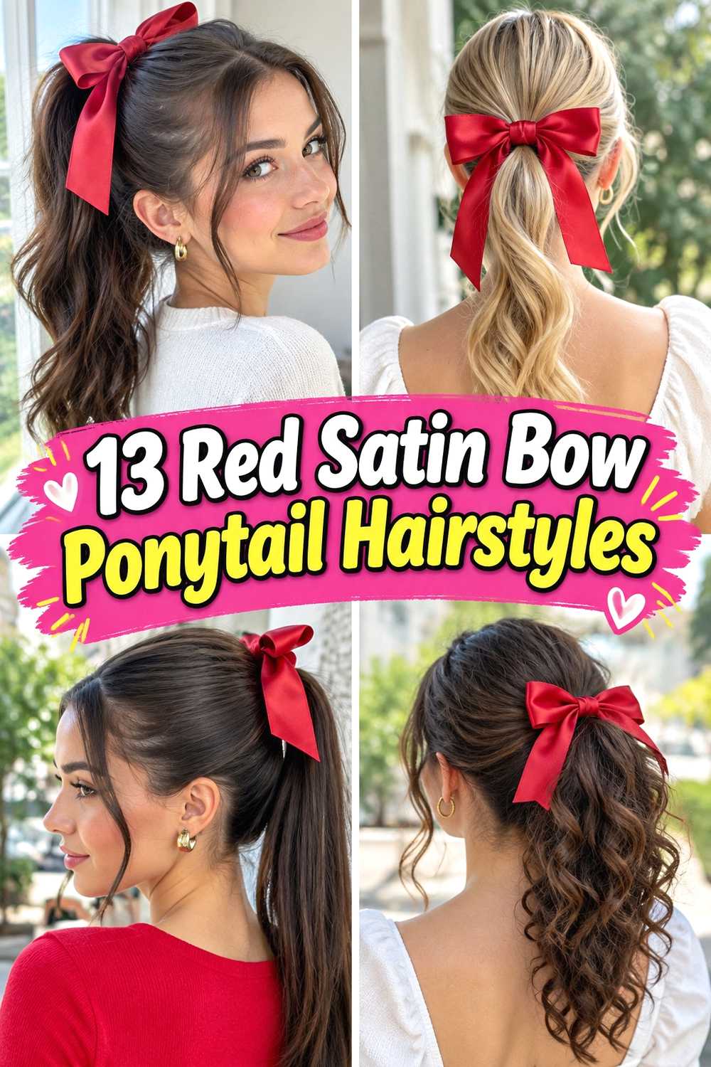 13 Red Satin Bow Ponytail Hairstyles