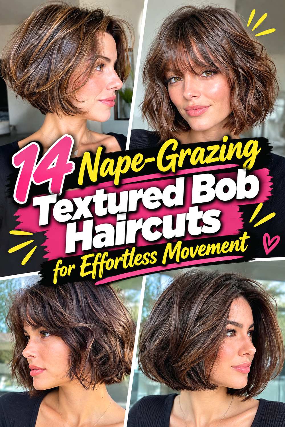 14 Nape-Grazing Textured Bob Haircuts for Effortless Movement