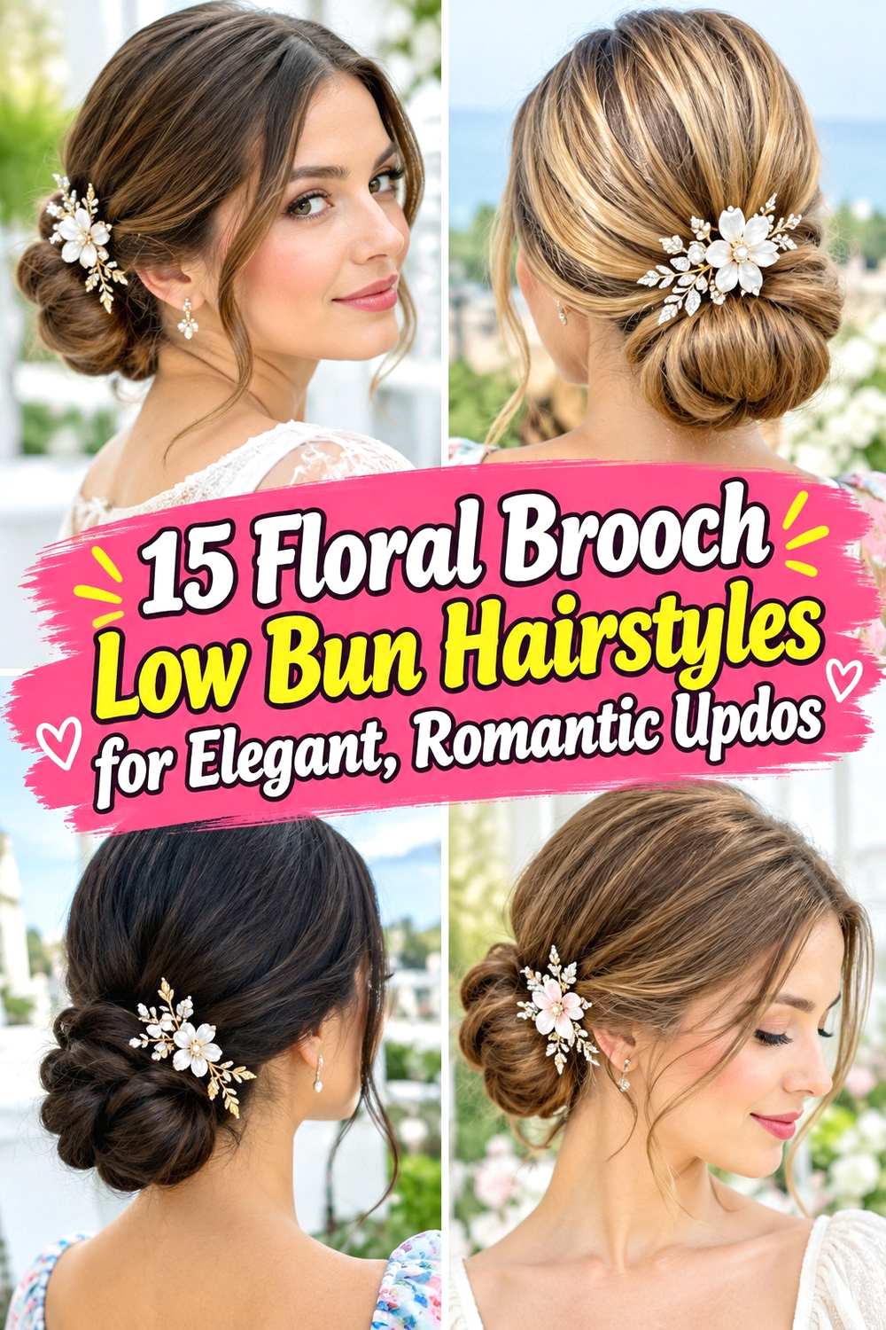 15 Floral Brooch Low Bun Hairstyles for Elegant, Romantic Updos