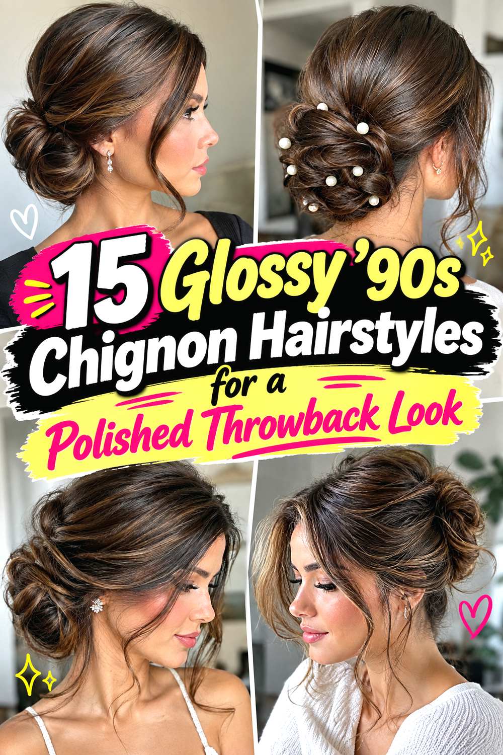 15 Glossy ’90s Chignon Hairstyles for a Polished Throwback Look