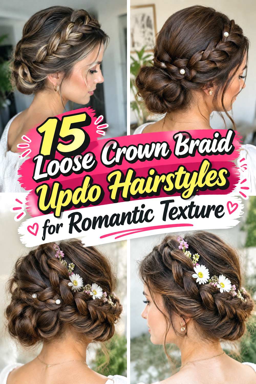 15 Loose Crown Braid Updo Hairstyles for Romantic Texture