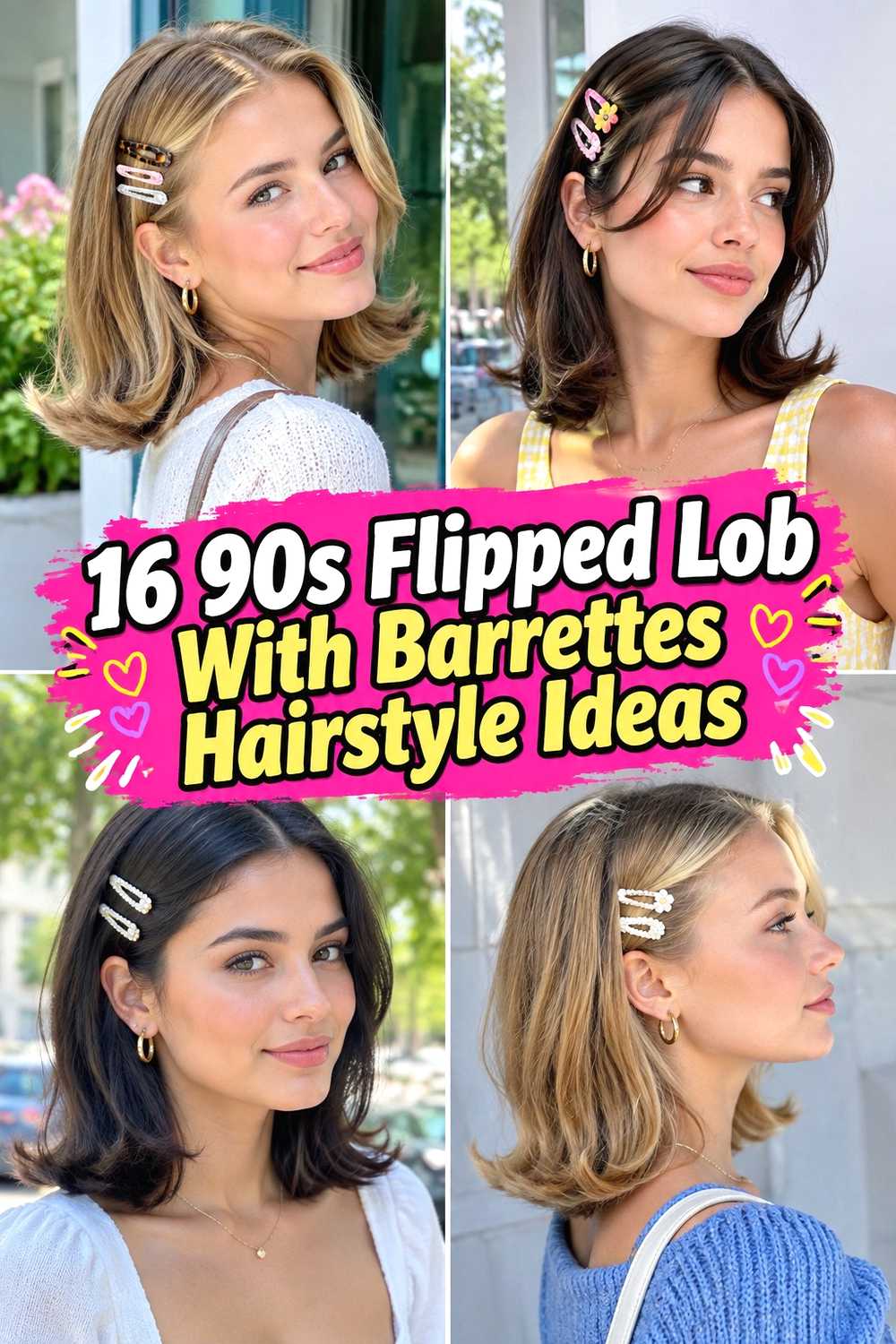 16 90s Flipped Lob With Barrettes Hairstyle Ideas