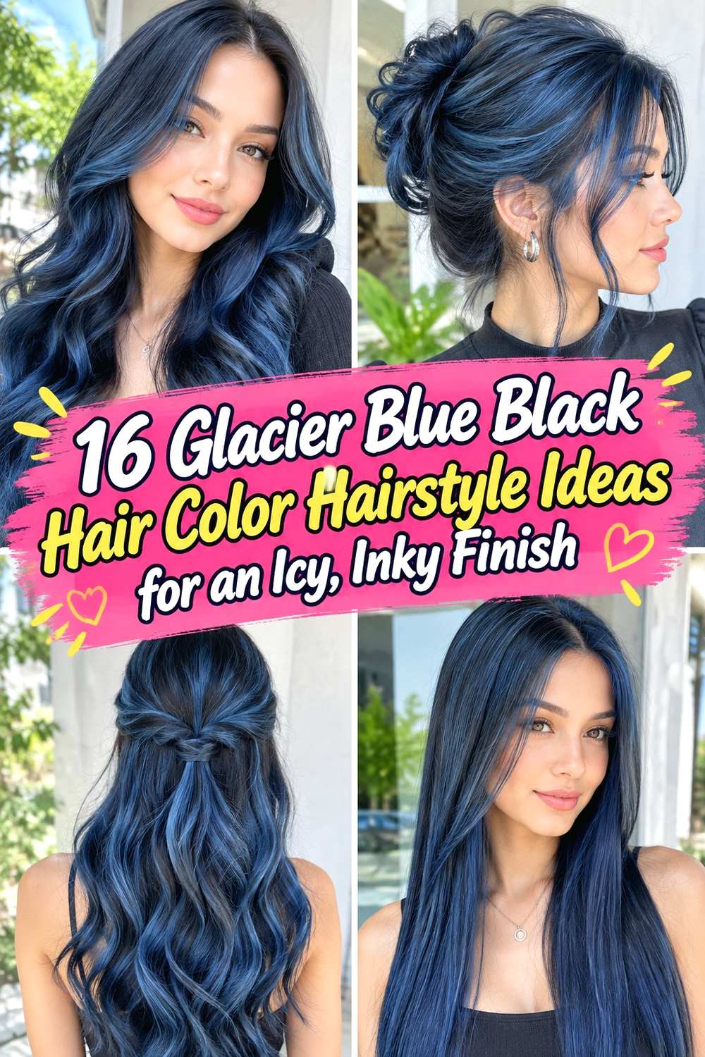 16 Glacier Blue Black Hair Color Hairstyle Ideas for an Icy, Inky Finish