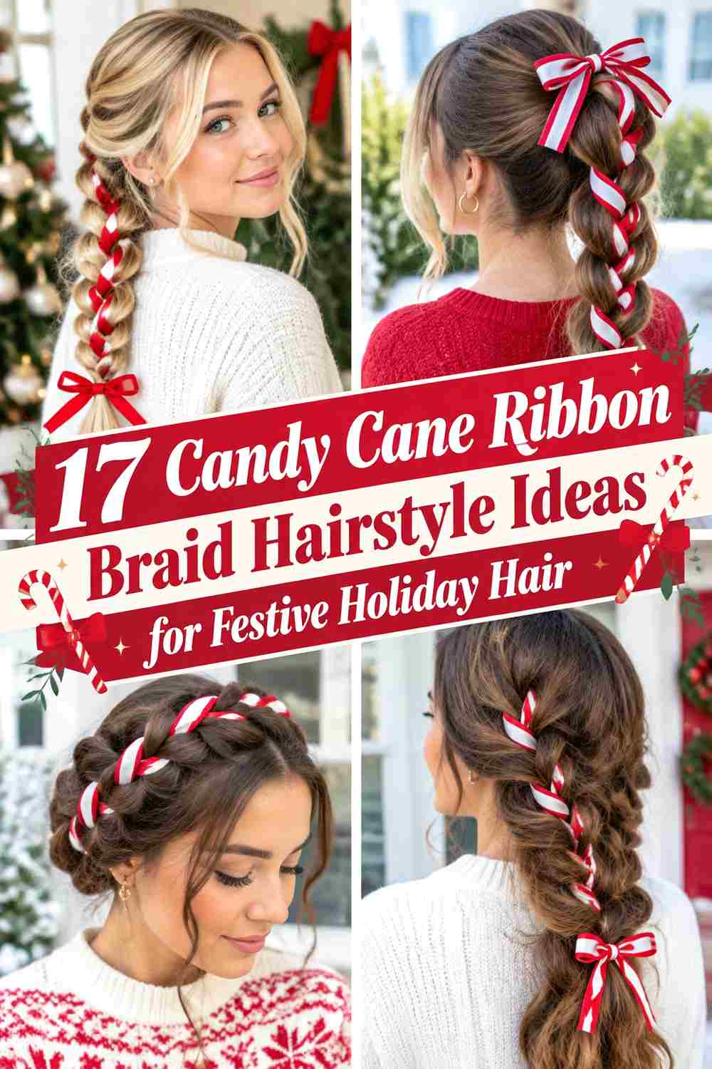 17 Candy Cane Ribbon Braid Hairstyle Ideas for Festive Holiday Hair