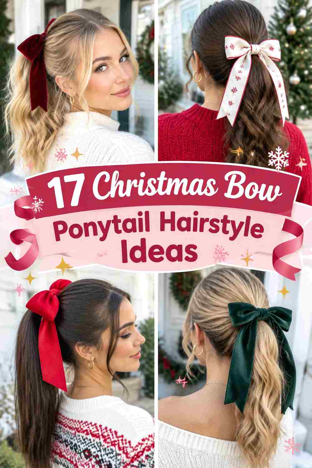 17 Christmas Bow Ponytail Hairstyle Ideas