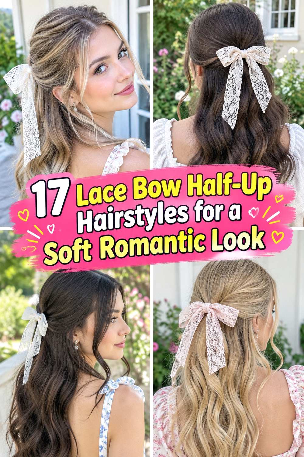 17 Lace Bow Half-Up Hairstyles for a Soft Romantic Look