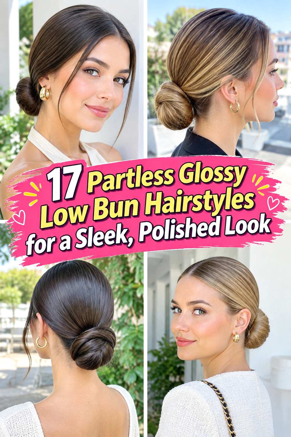 17 Partless Glossy Low Bun Hairstyles for a Sleek, Polished Look