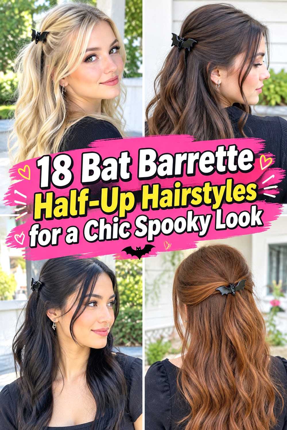 18 Bat Barrette Half-Up Hairstyles for a Chic Spooky Look