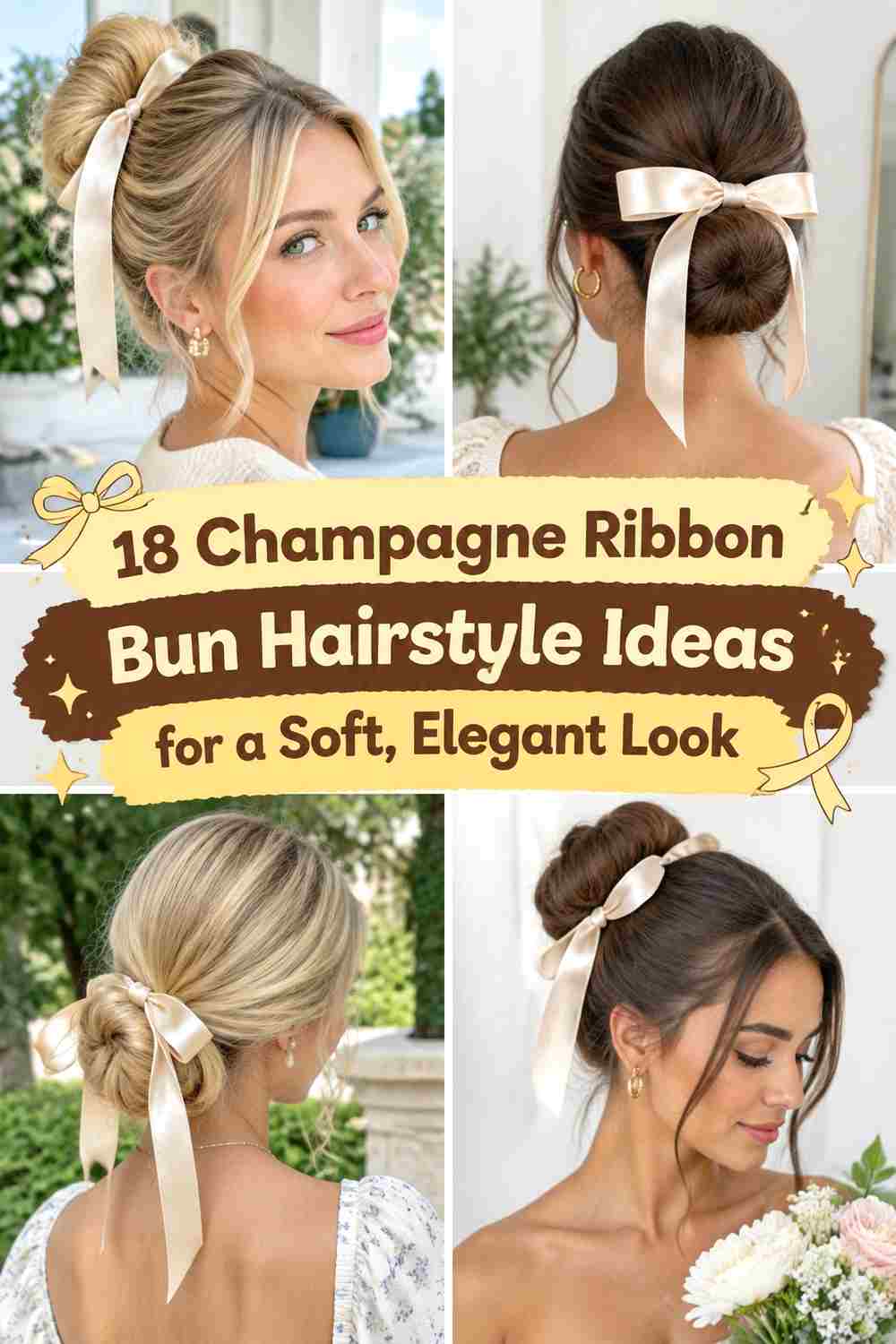 18 Champagne Ribbon Bun Hairstyle Ideas for a Soft, Elegant Look