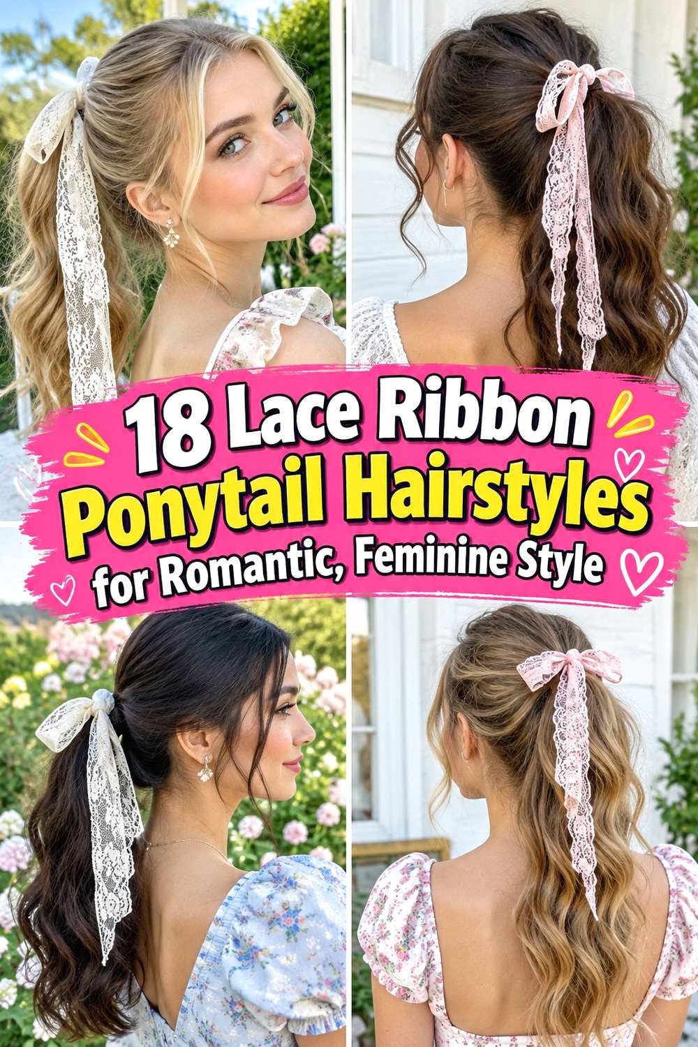 18 Lace Ribbon Ponytail Hairstyles for Romantic, Feminine Style