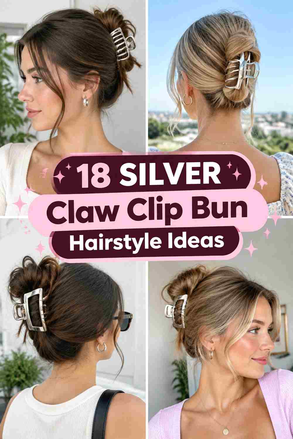 18 Silver Claw Clip Bun Hairstyle Ideas