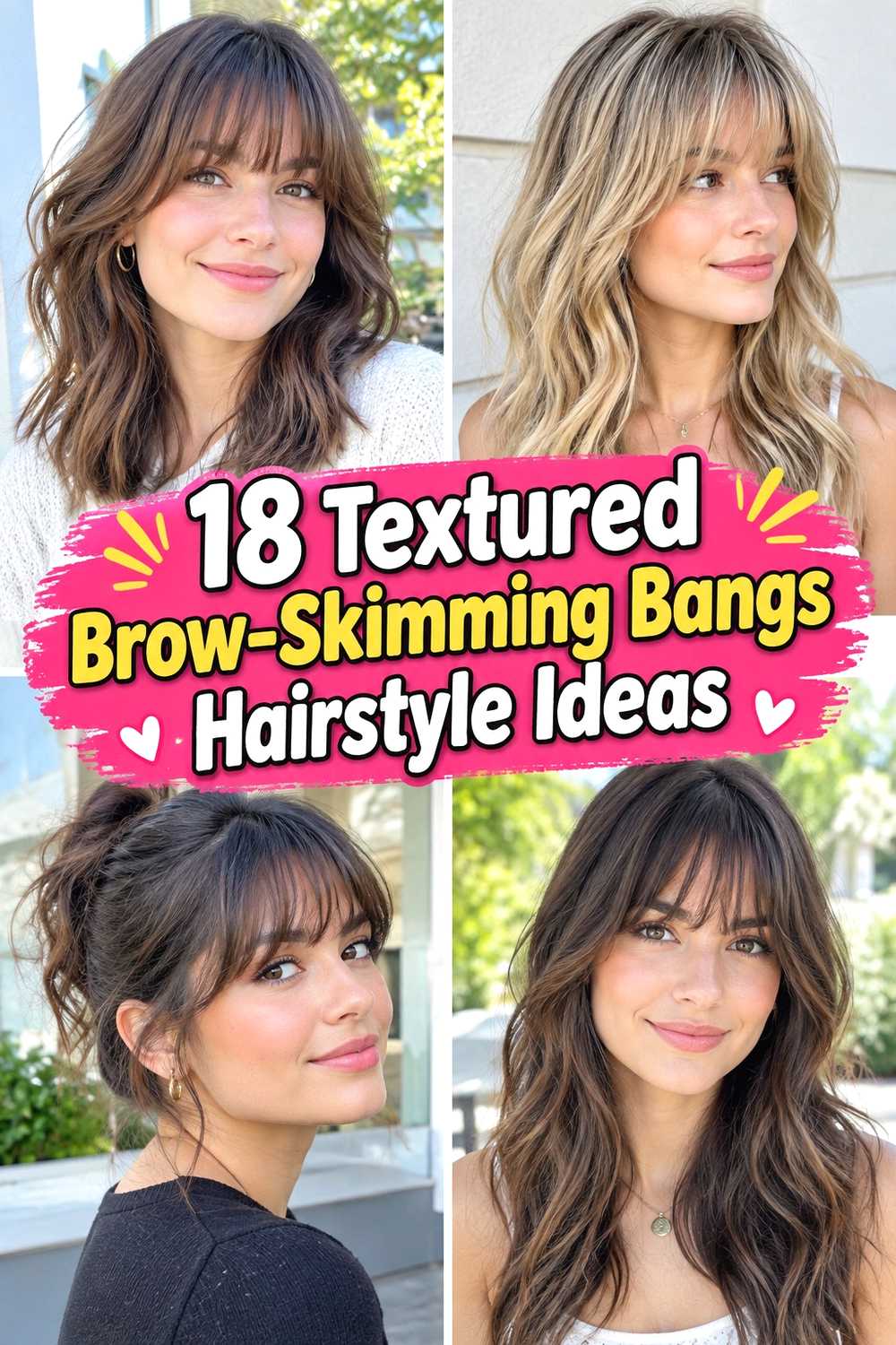 18 Textured Brow-Skimming Bangs Hairstyle Ideas
