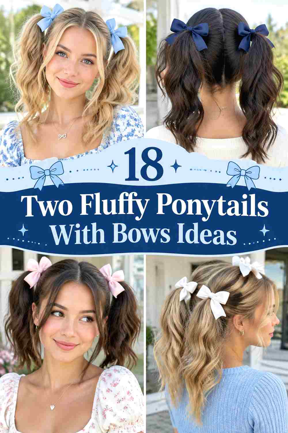 18 Two Fluffy Ponytails With Bows Ideas