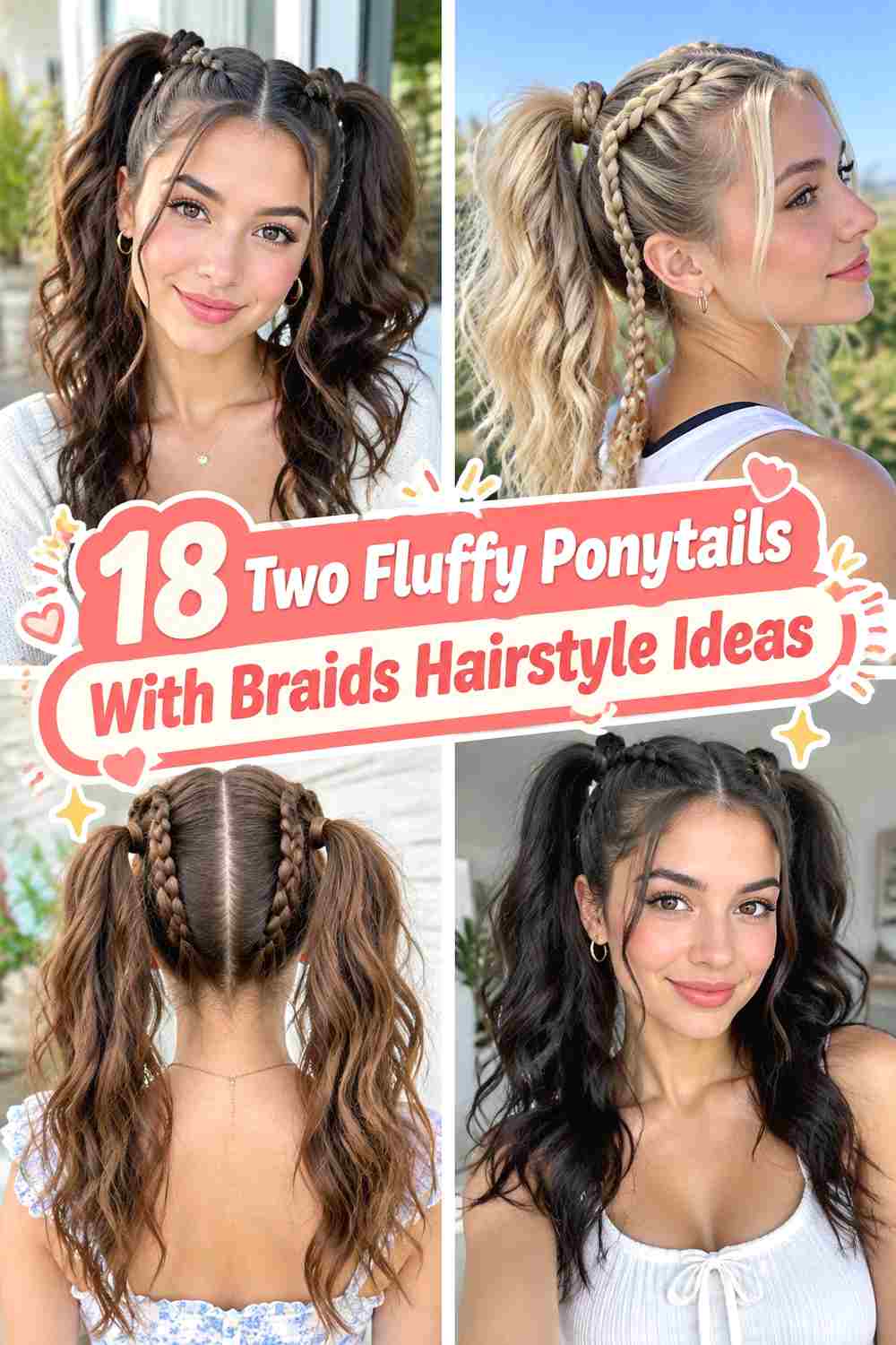18 Two Fluffy Ponytails With Braids Hairstyle Ideas