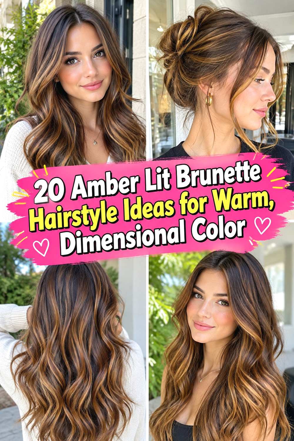 20 Amber Lit Brunette Hairstyle Ideas for Warm, Dimensional Color