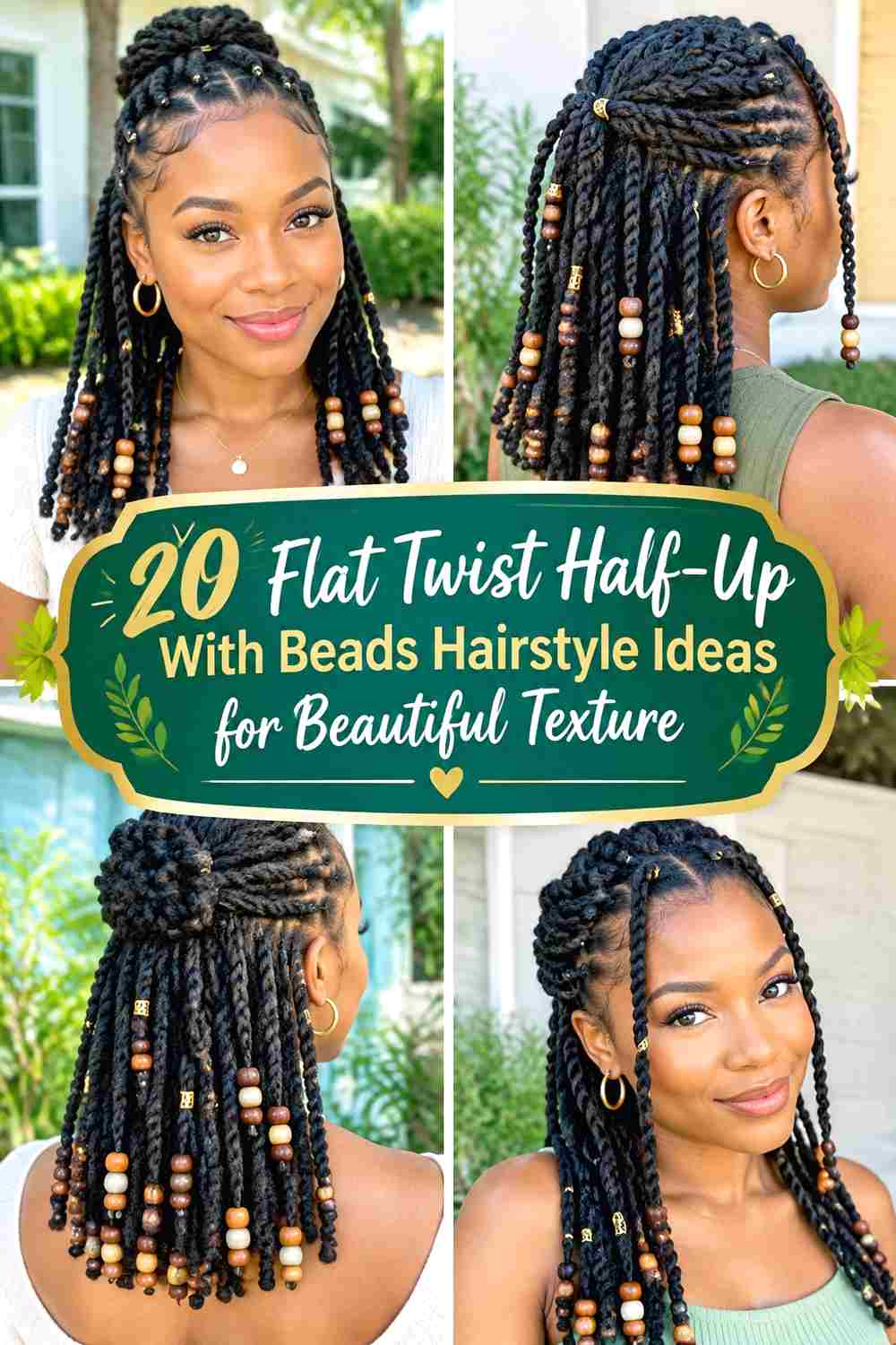 20 Flat Twist Half-Up With Beads Hairstyle Ideas for Beautiful Texture