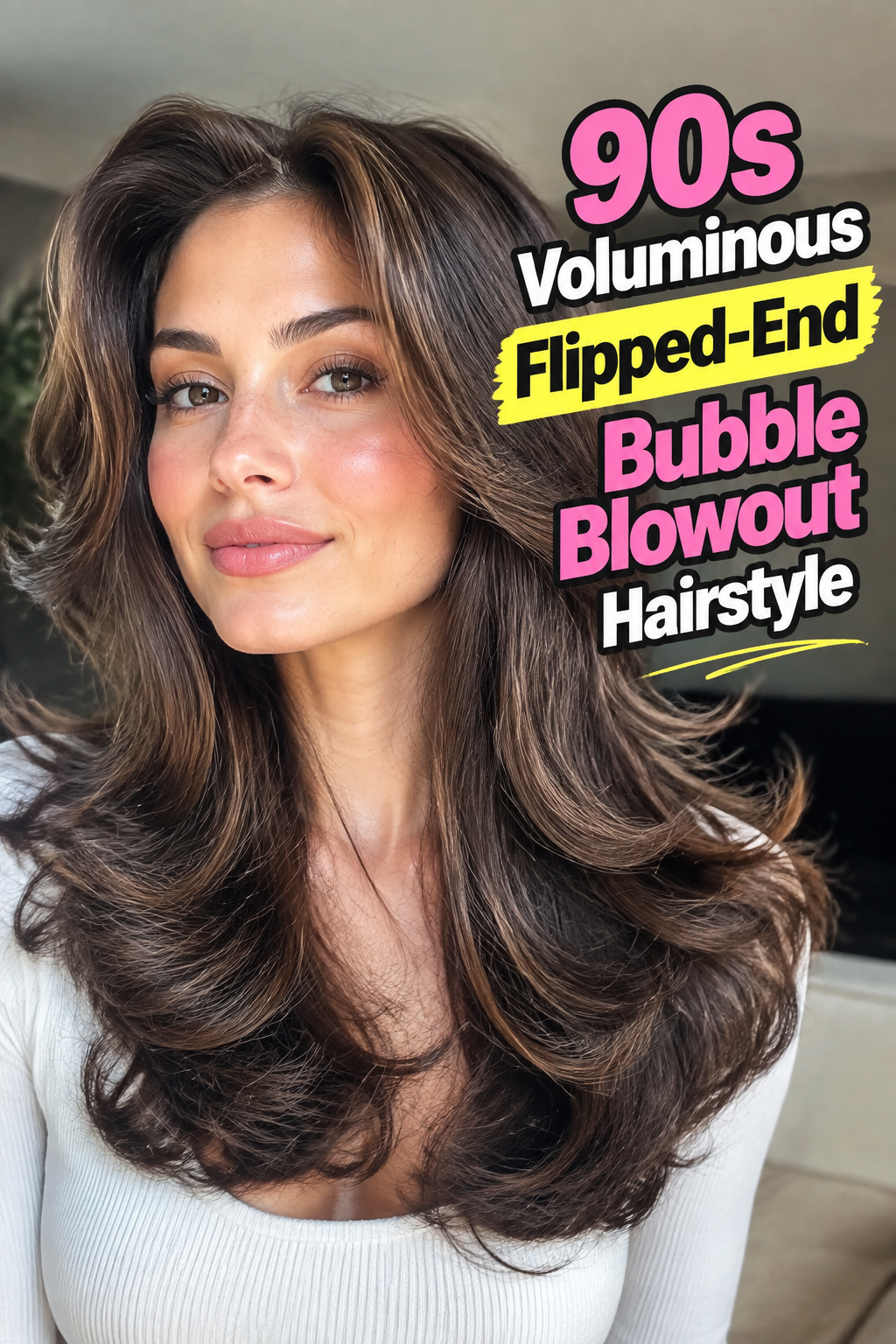 90s Voluminous Flipped-End Bubble Blowout Hairstyle