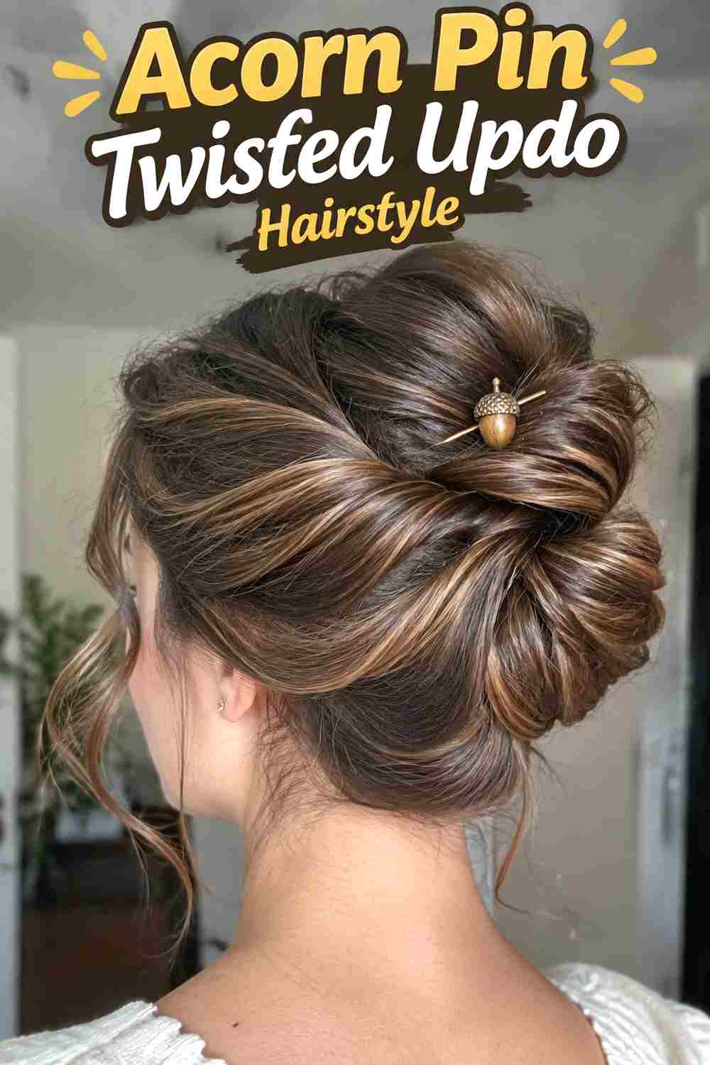 6. Acorn Pin Twisted Updo Hairstyle