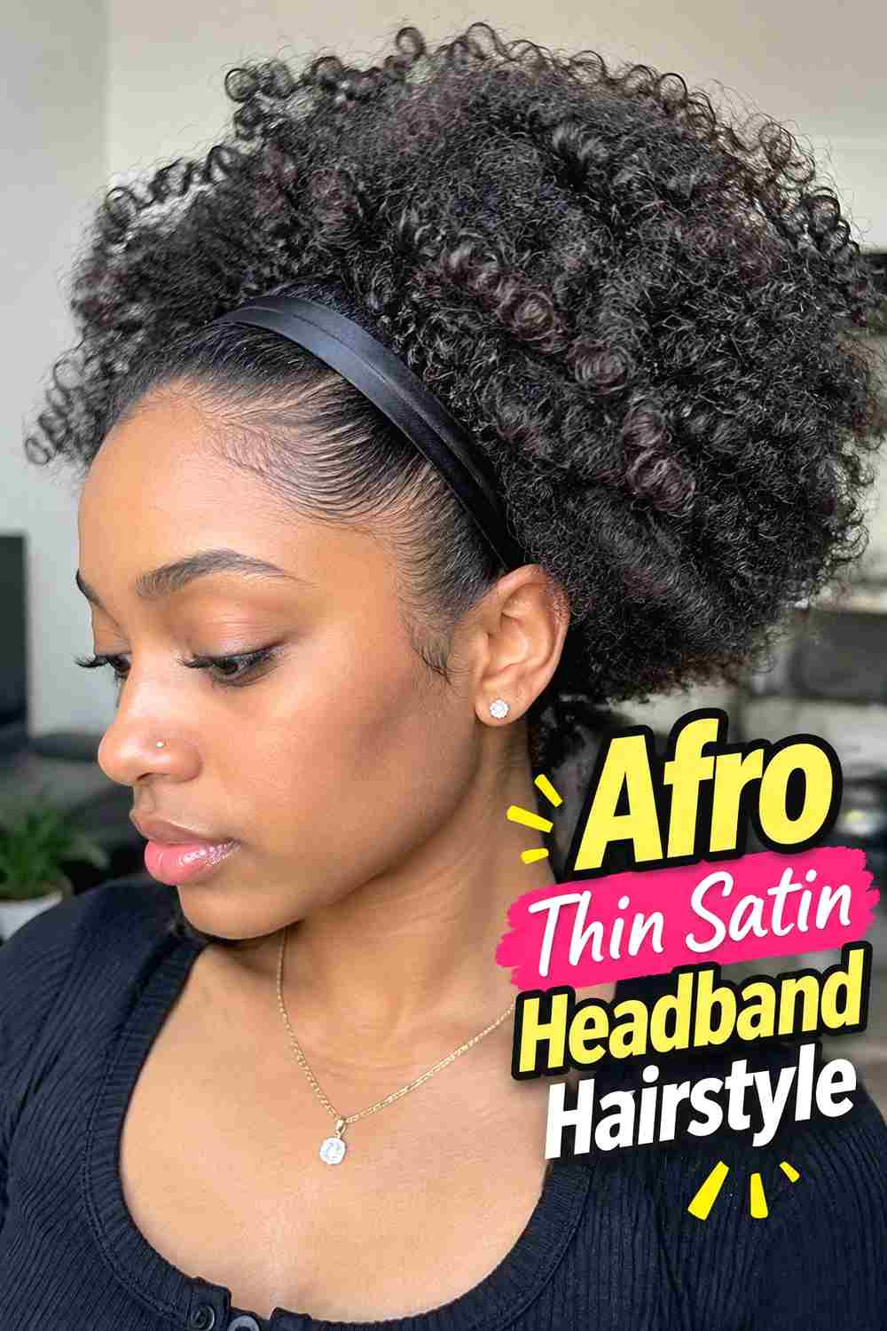 7. Afro Thin Satin Headband Hairstyle