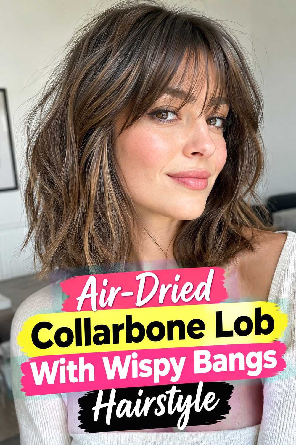7. Air Dried Collarbone Lob With Wispy Bangs Hairstyle