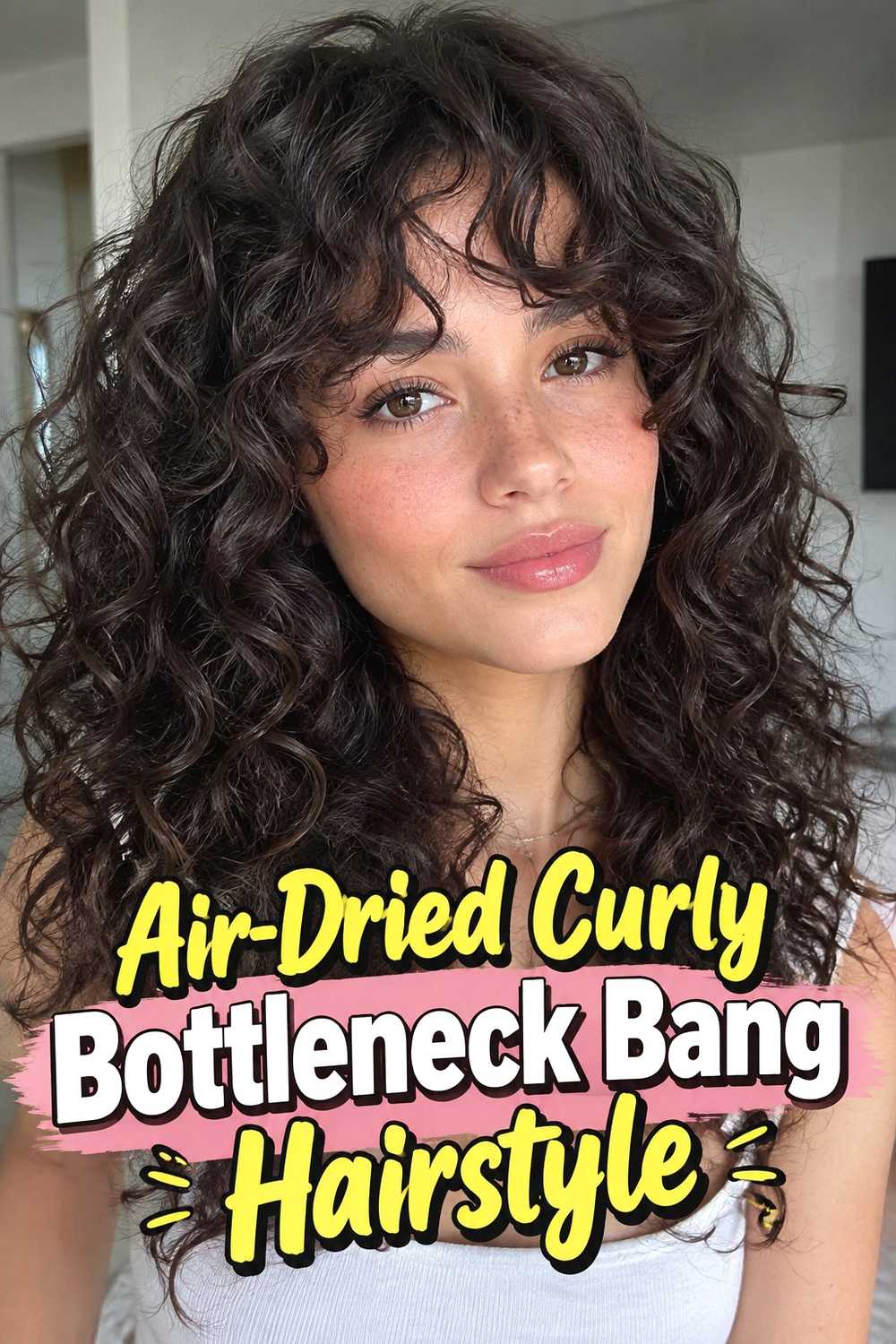 15. Air Dried Curly Bottleneck Bang Hairstyle