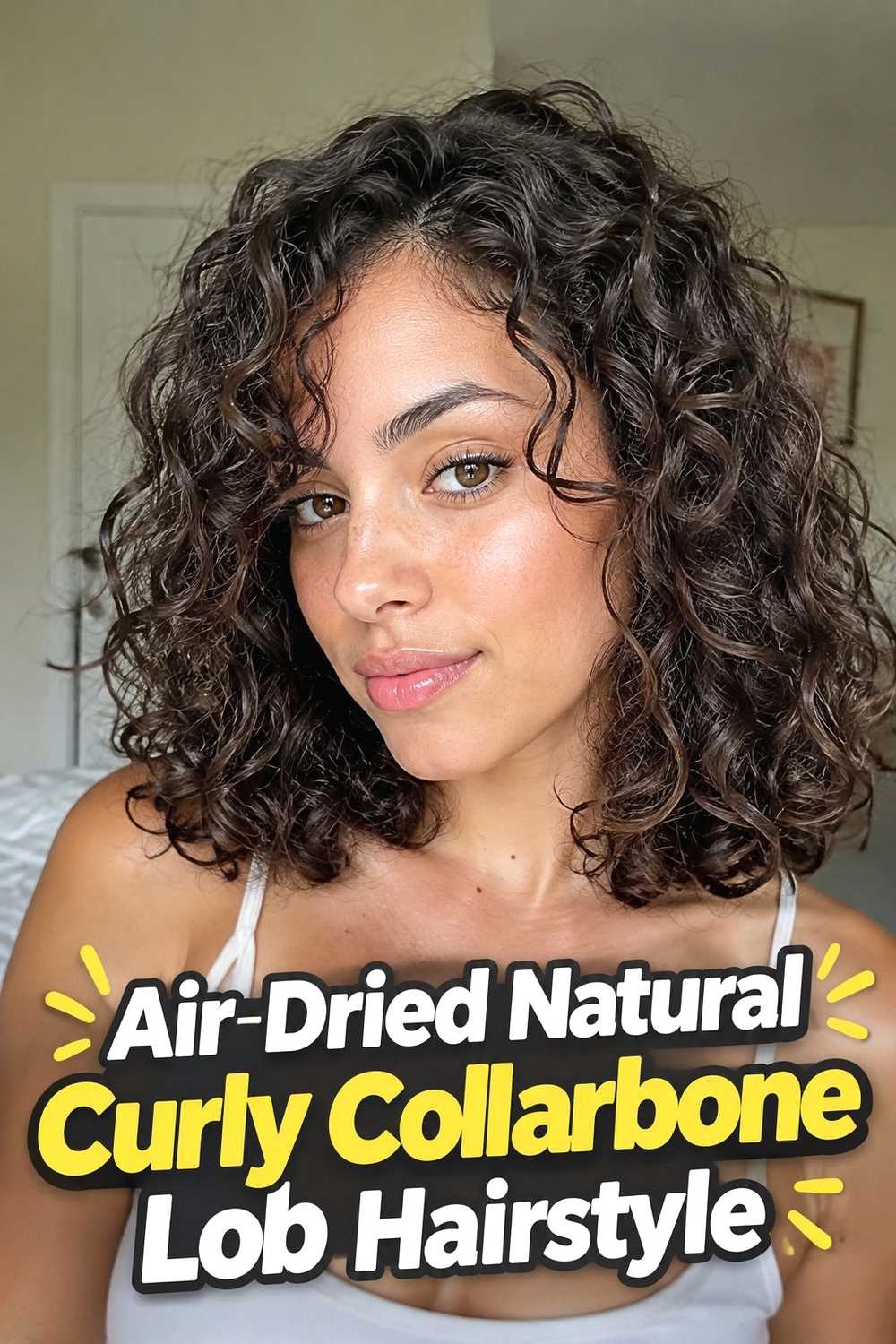 15. Air Dried Natural Curly Collarbone Lob Hairstyle