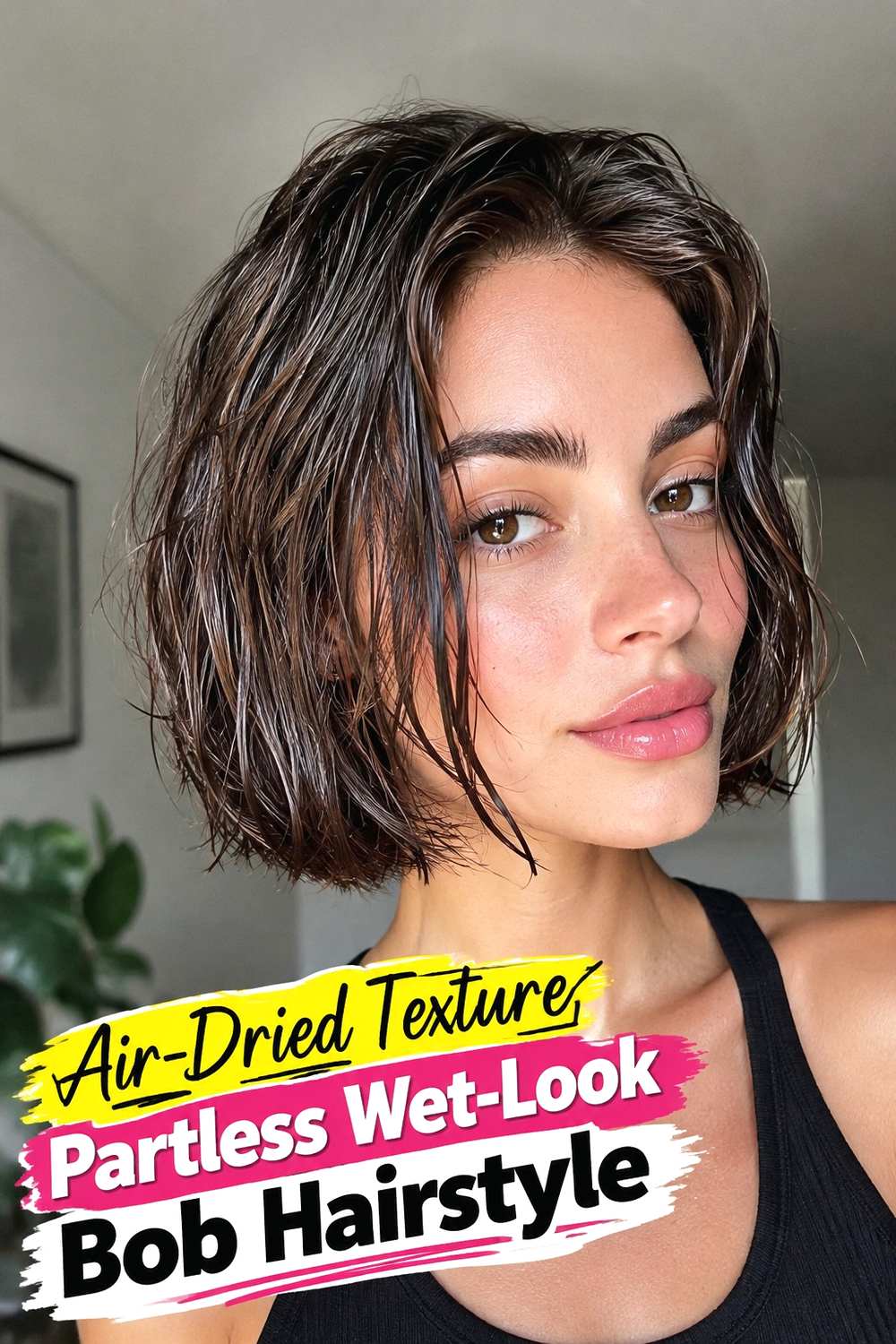 17. Air Dried Texture Partless Wet Look Bob Hairstyle