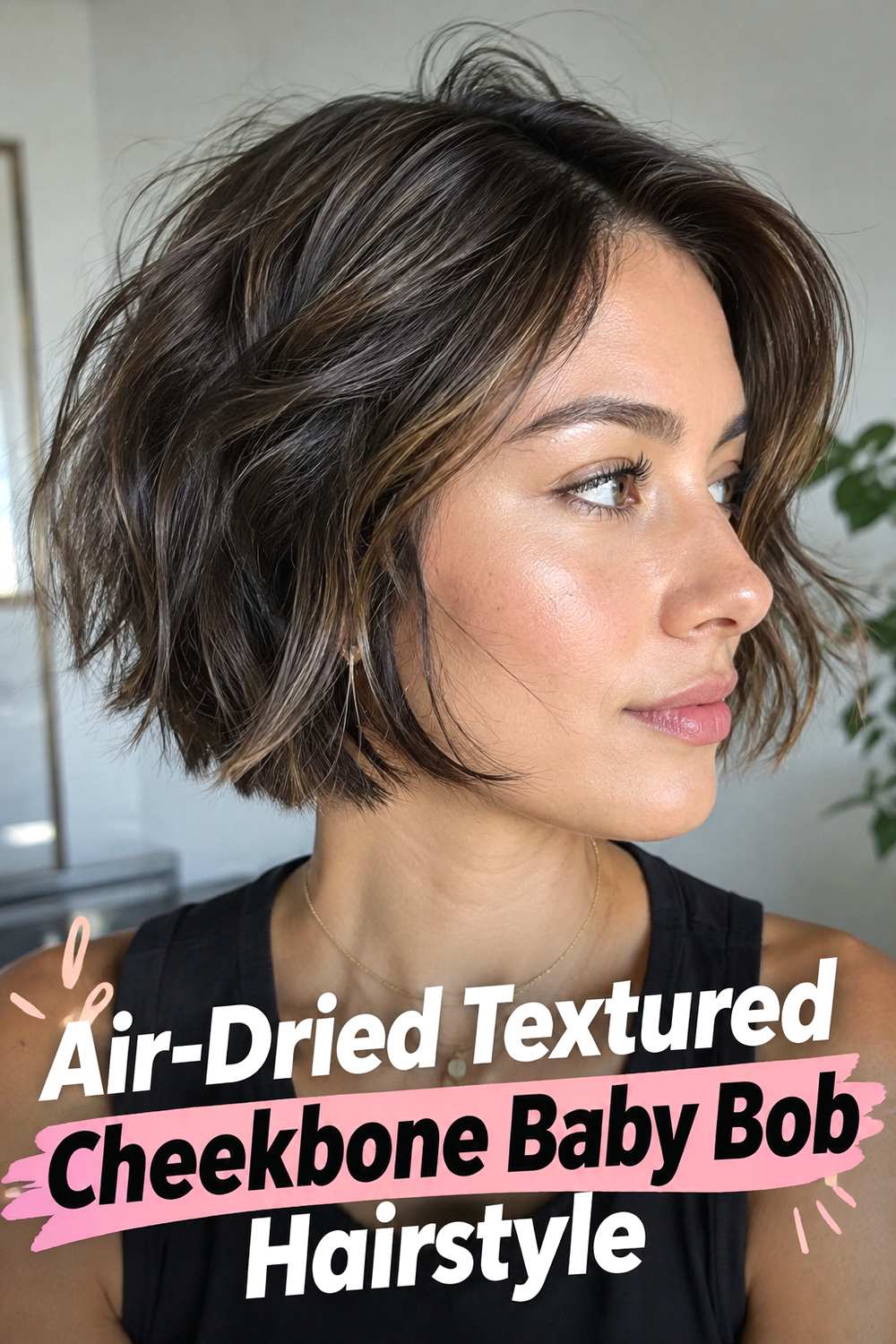 Air-Dried Textured Cheekbone Baby Bob Hairstyle