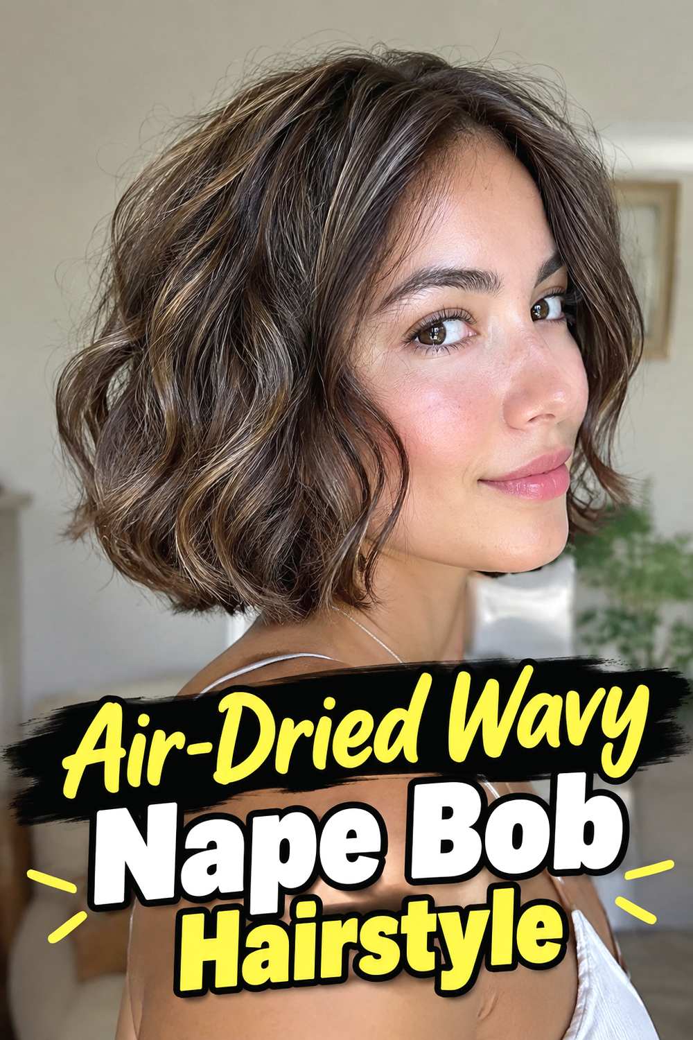 3. Air Dried Wavy Nape Bob Hairstyle