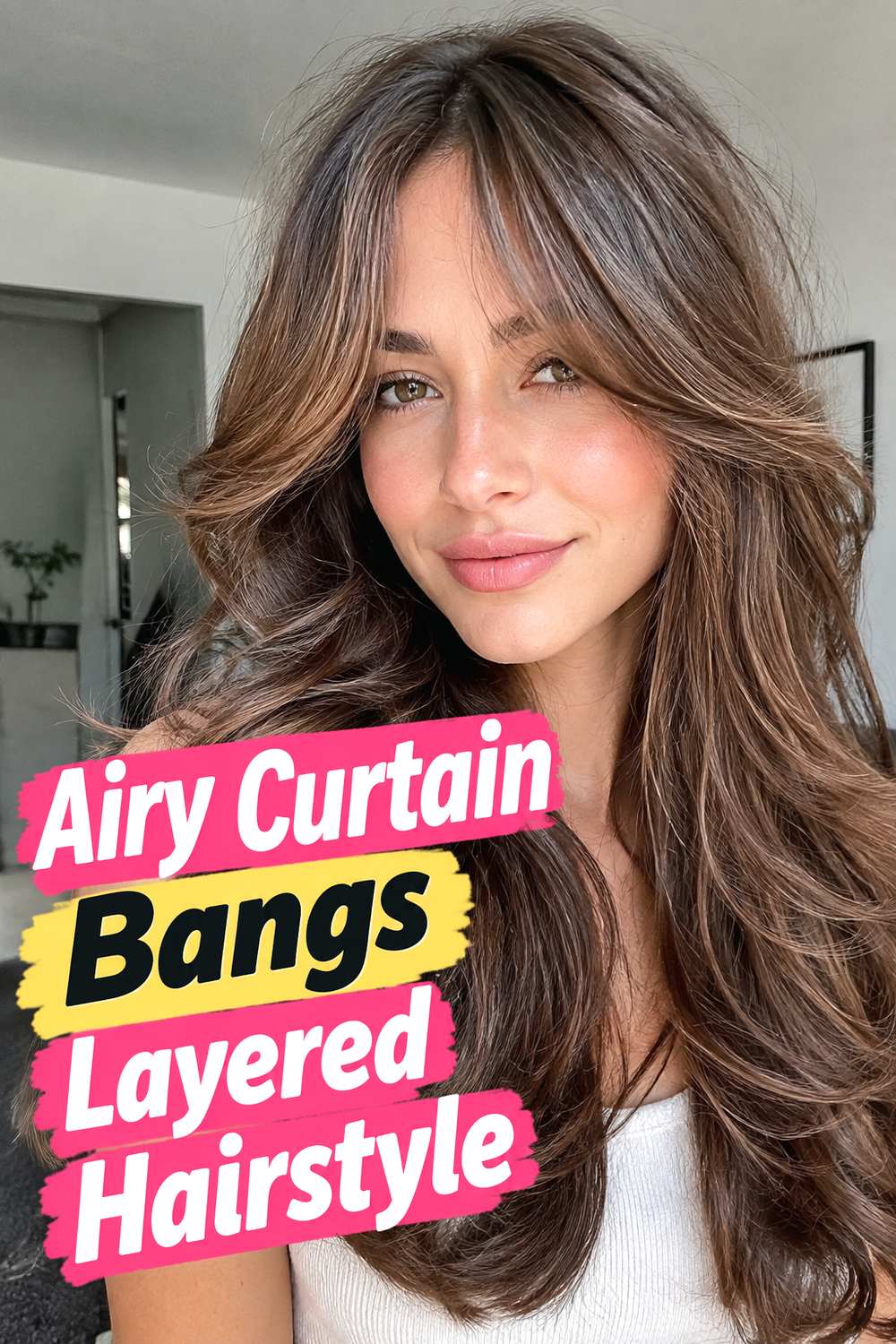 2. Airy Curtain Bangs Layered Hairstyle