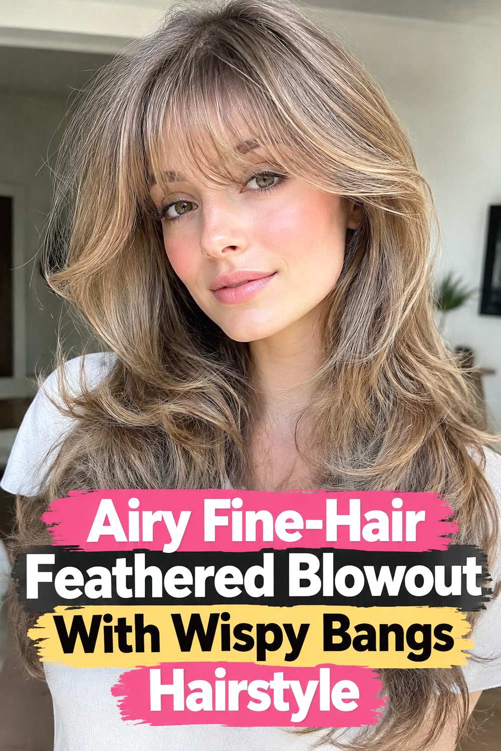 Airy Fine-Hair Feathered Blowout With Wispy Bangs Hairstyle