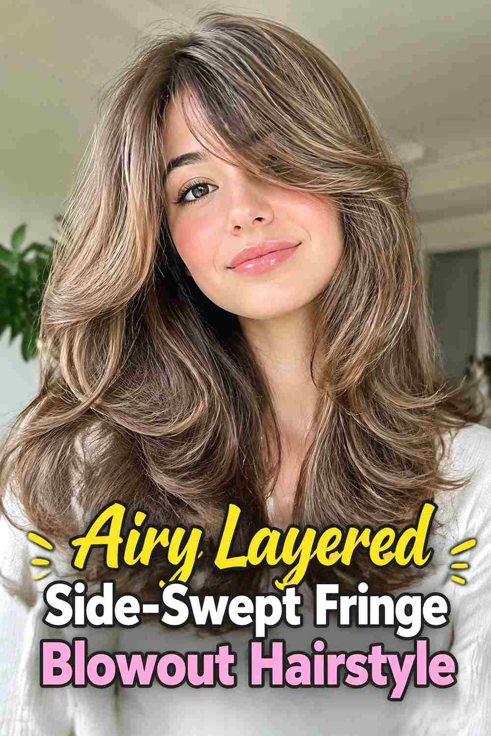 11. Airy Layered Side Swept Fringe Blowout Hairstyle
