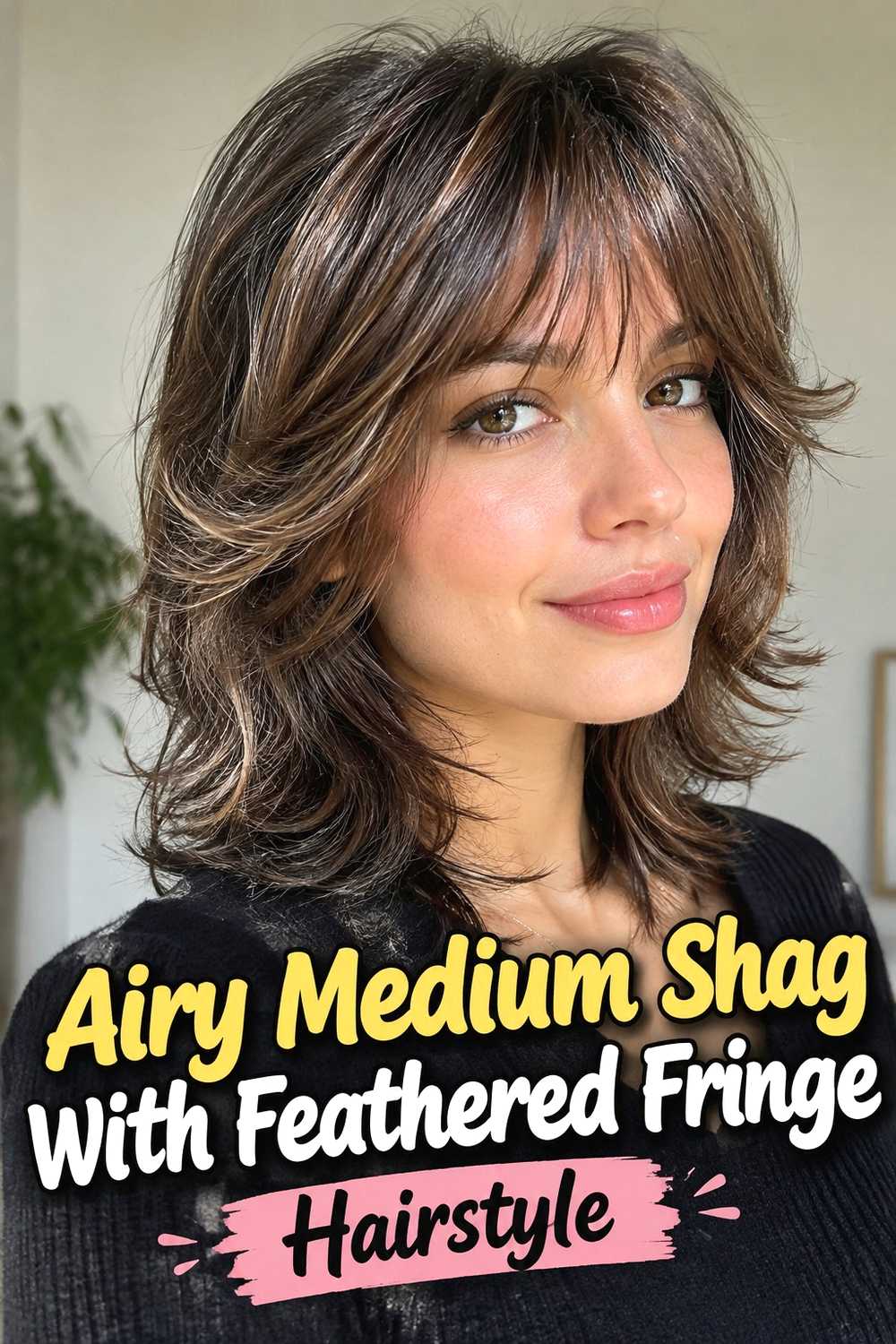3. Airy Medium Shag With Feathered Fringe Hairstyle