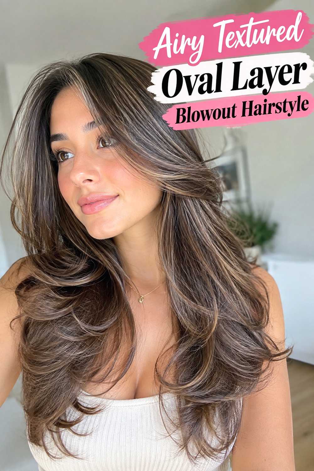 17. Airy Textured Oval Layer Blowout Hairstyle