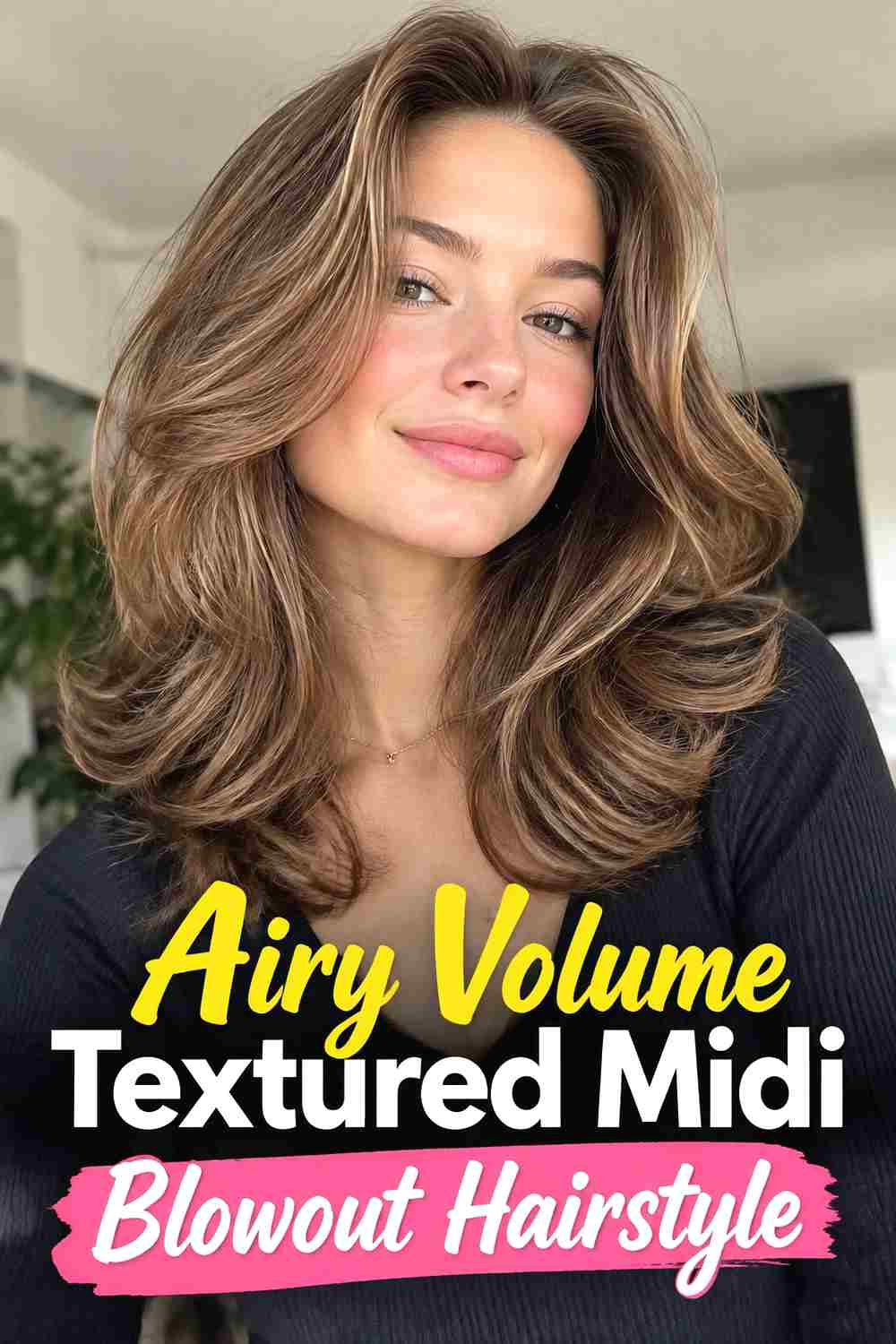 11. Airy Volume Textured Midi Blowout Hairstyle