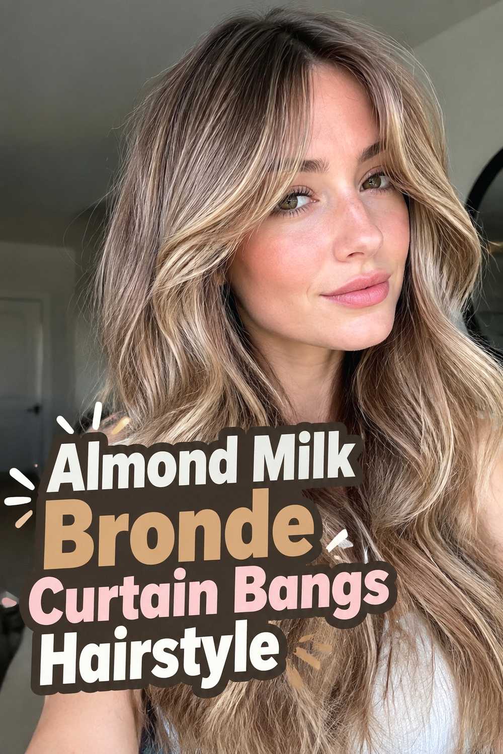 11. Almond Milk Bronde Curtain Bangs Hairstyle