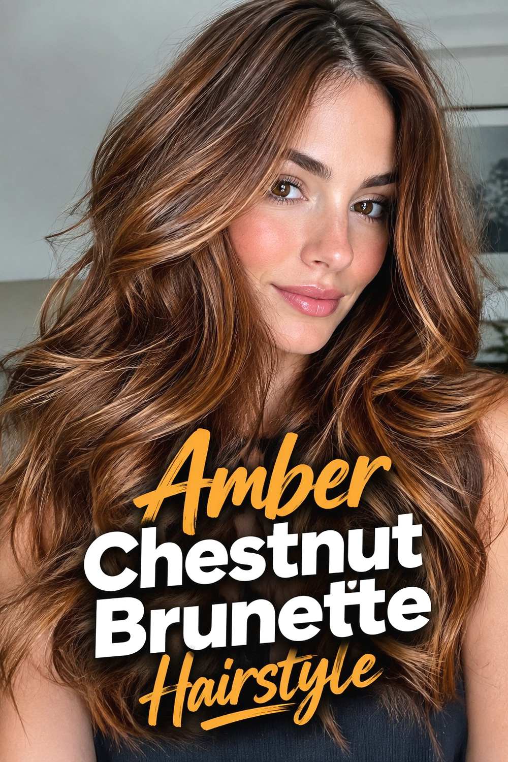 18. Amber Chestnut Brunette Hairstyle