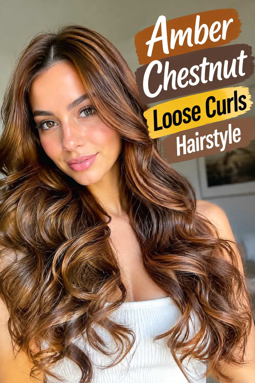 Amber Chestnut Loose Curls Hairstyle