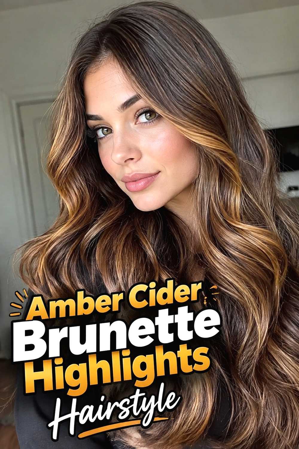 5. Amber Cider Brunette Highlights Hairstyle